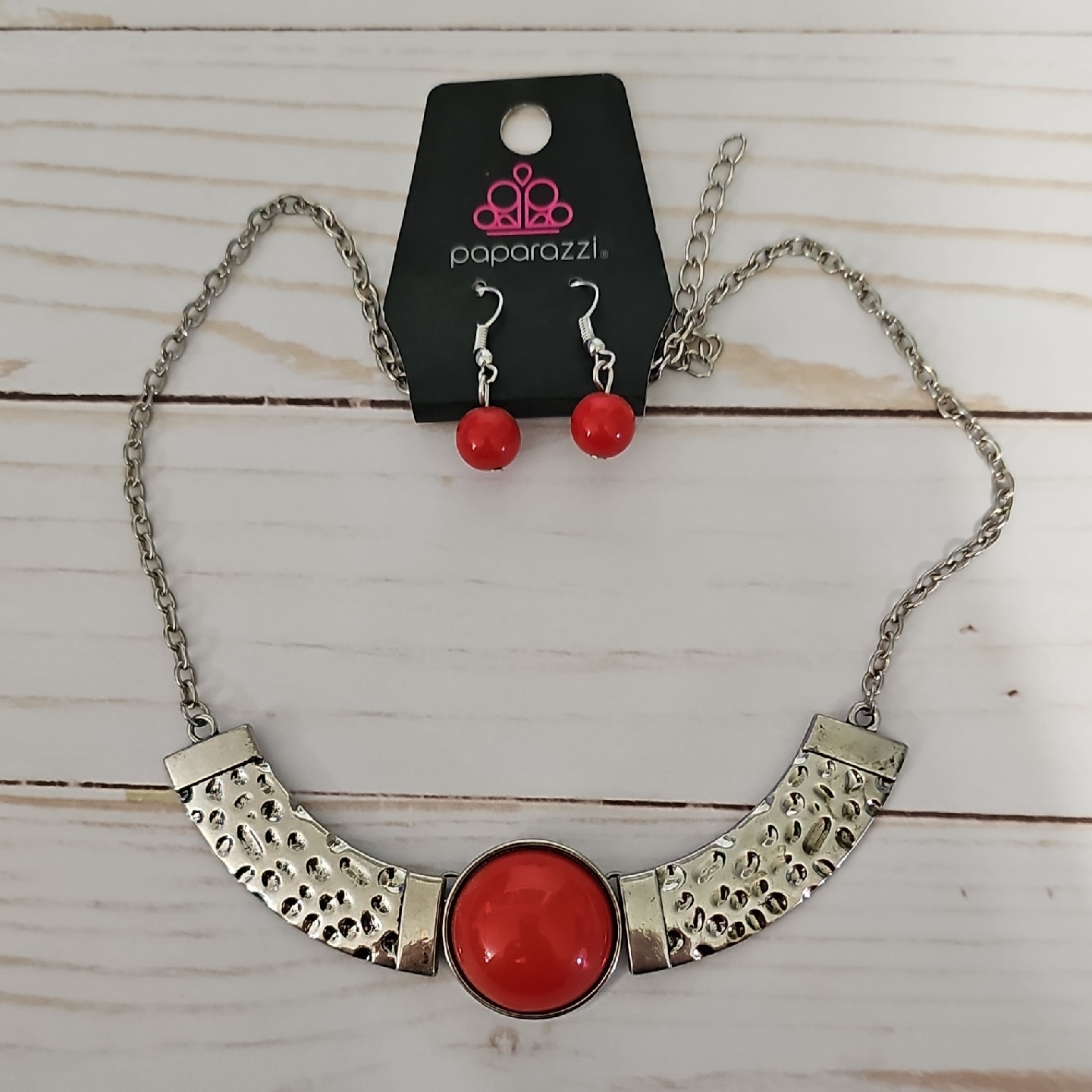 Paparazzi Bold Red And Silver Necklace Set